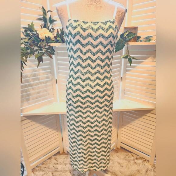 KASIA NEW GREEN WHITE SEQUIN DRESS SIZE SMALL RETAIL $225 - Picture 1 of 8